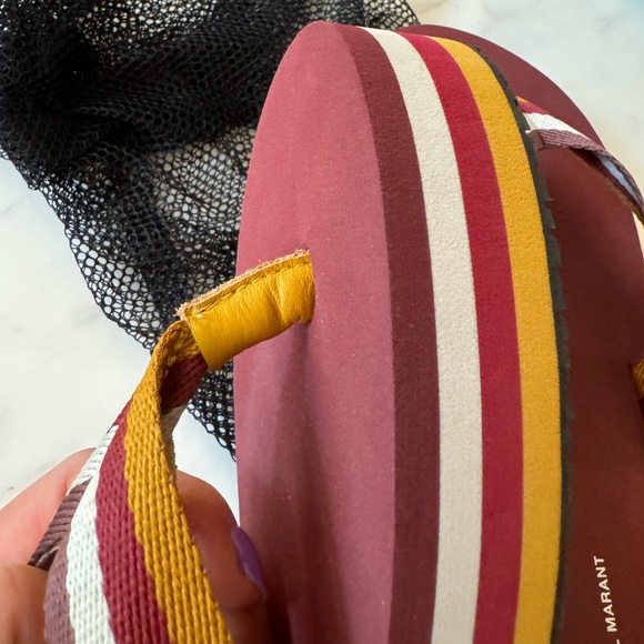 Isabel Marant Tae Striped Canvas Flip Flops with net shoe bag - Picture 4 of 11